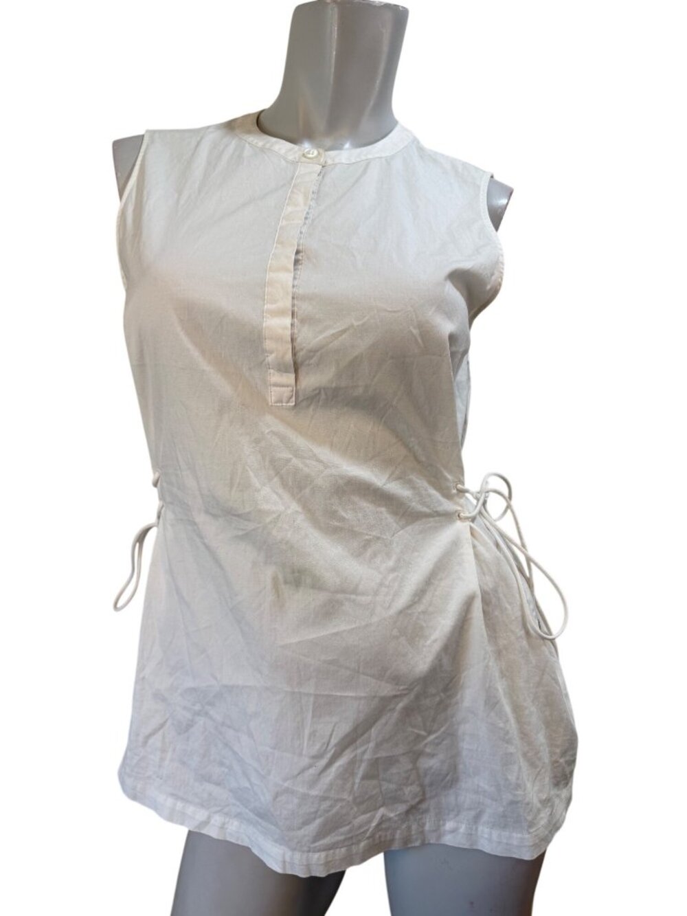 Theory Sleeveless White Popover Cahliway Shirting Shell Tie Sides